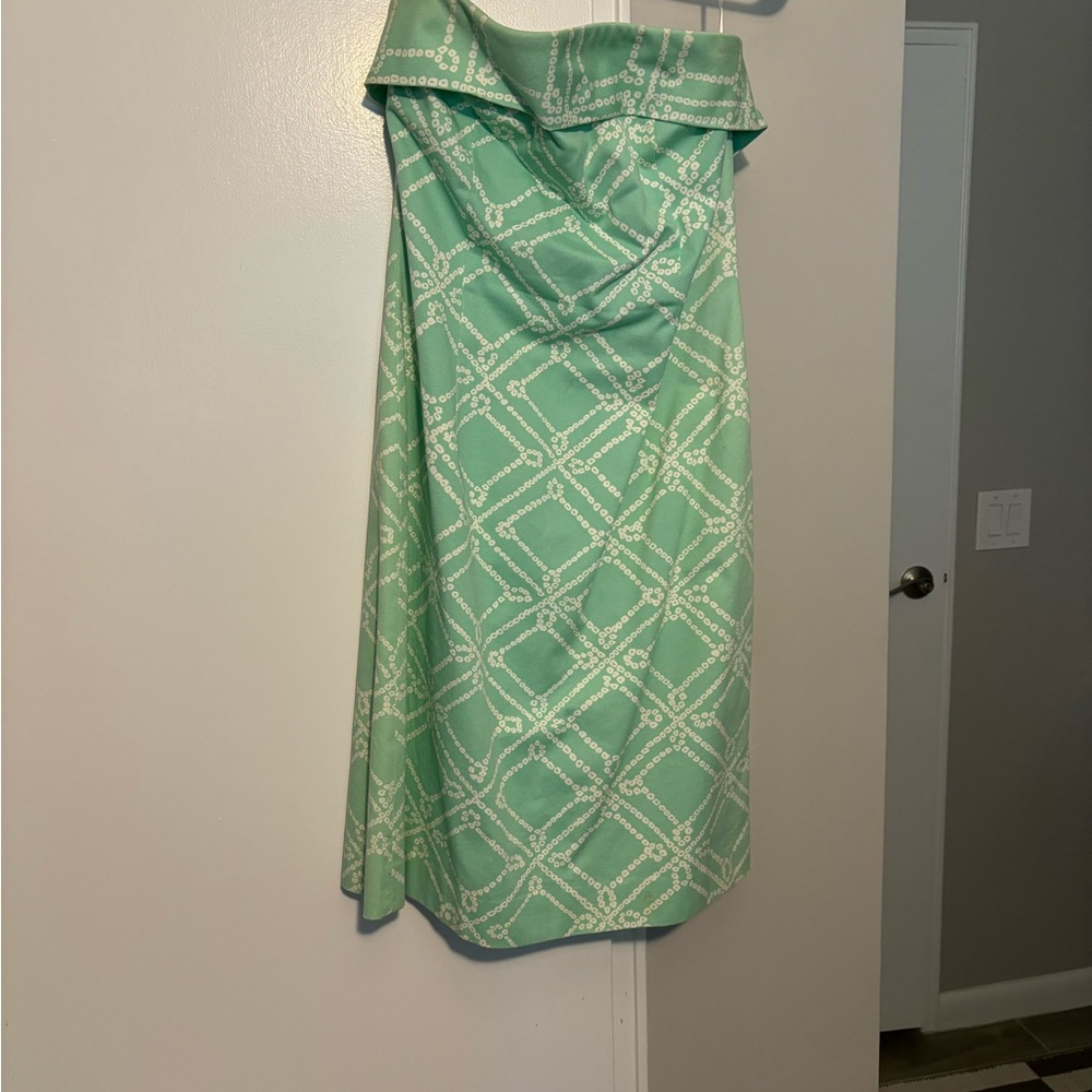CK Bradley Mint Green White Strapless Dress Cute Pattern belt s 4
